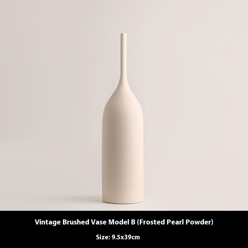 Vintage Brushed Texture Ceramic Color Dried Flower Vase Nordic Ornaments