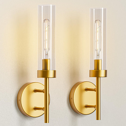 Gold hardwired wall sconces set of 2 with clear glass shades