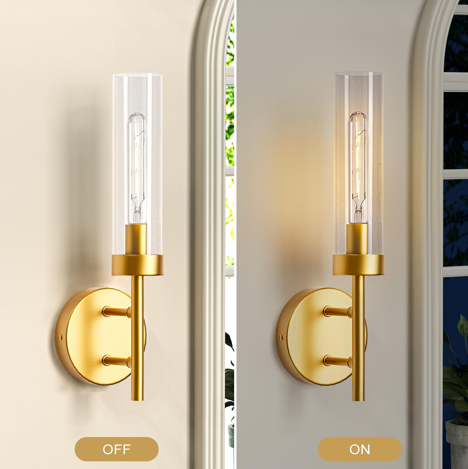 Modern wall lighting sconces showing dimensions and installation hardware