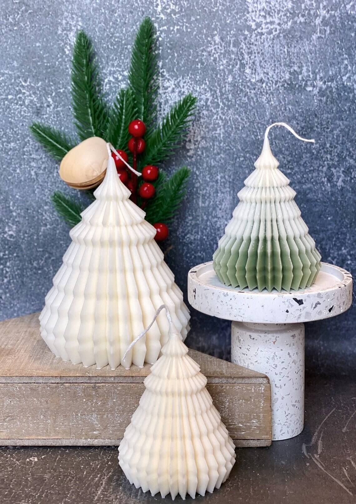 Origami Christmas Tree Candles for Festive Holiday Decor-3